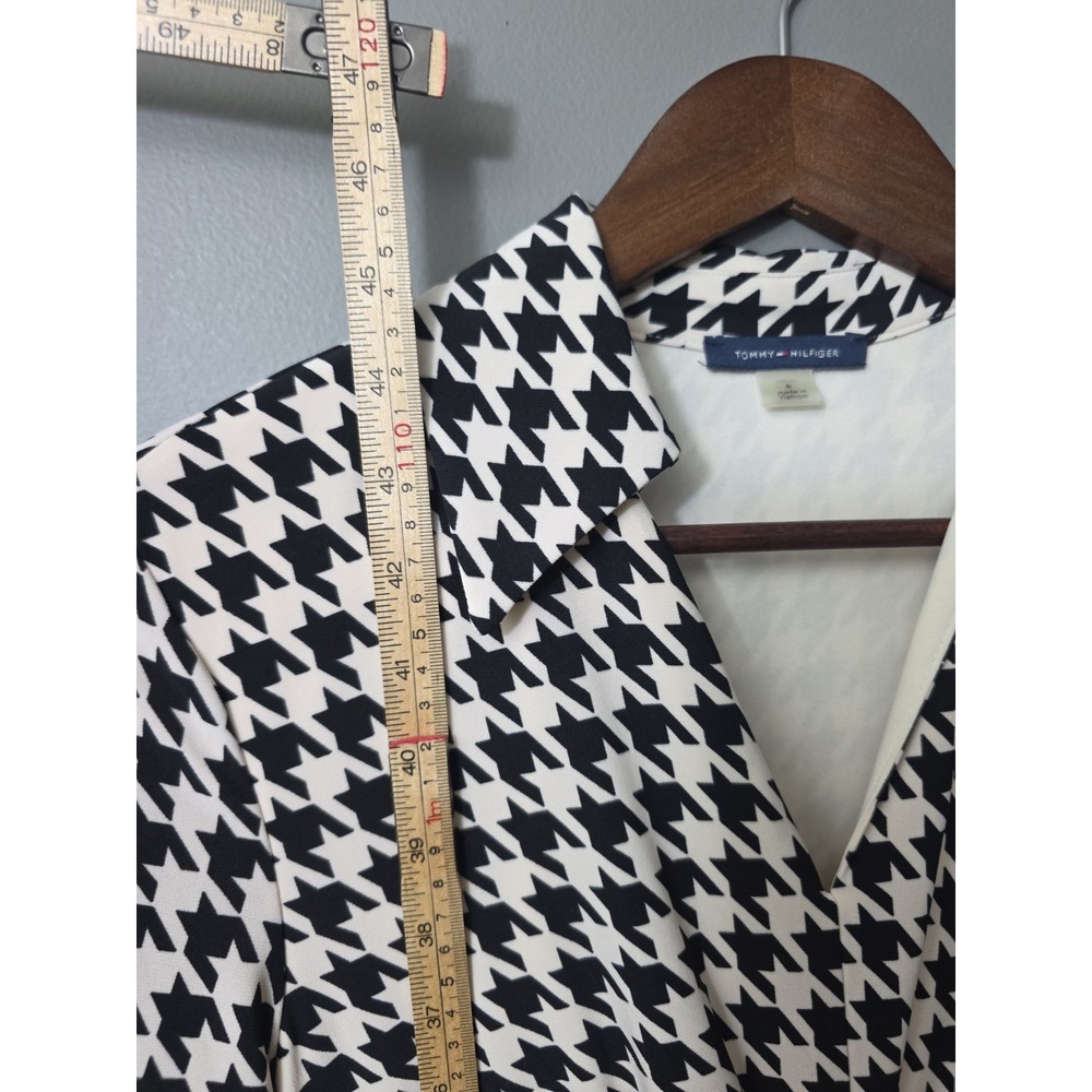 Tommy Hilfiger Dress Houndstooth Black Beige Midi Shift Sz 6 Preppy Academia - Picture 3 of 13